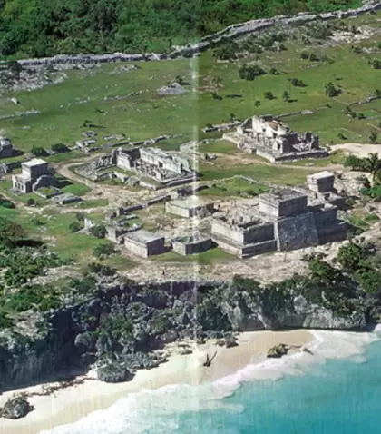Cu�nto cuesta viajar a Tulum con vista de la zona arqueol�gica frente al mar Caribe.